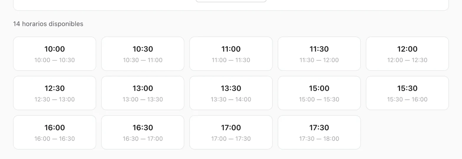 Horarios disponibles para agendar una cita en línea