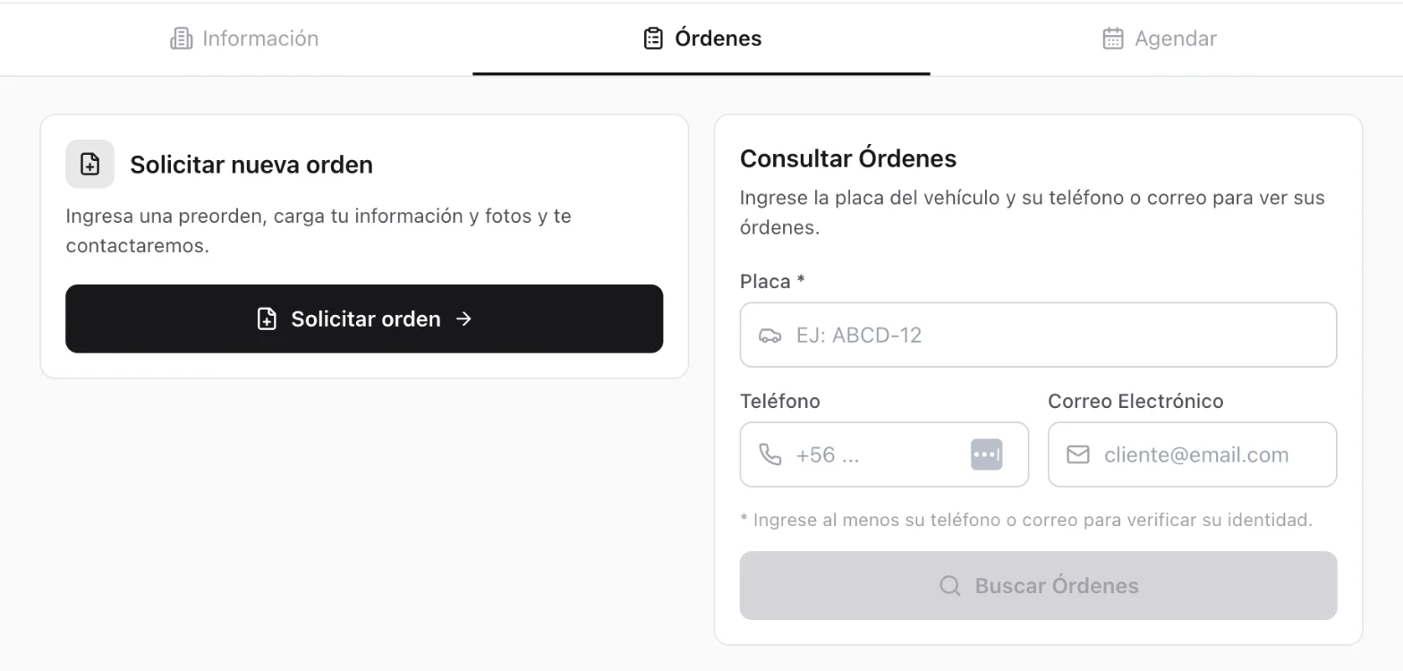 Consulta de órdenes en la página pública del taller