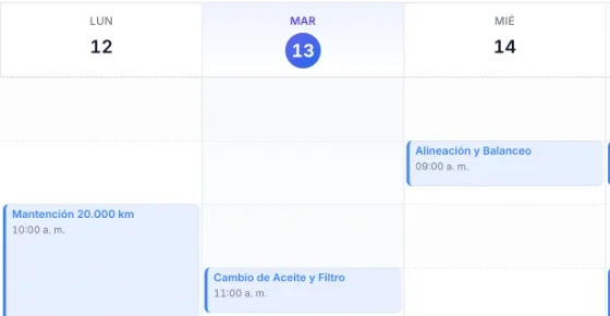 Agenda semanal con citas del taller