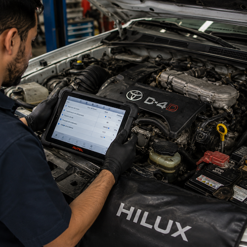Diagnóstico con escáner del motor diésel de una Toyota Hilux D-4D
